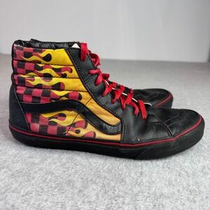 Vans x Trasher Sk8-Hi Sneakers Mens 9.5 Black Flame Check Leather High Top